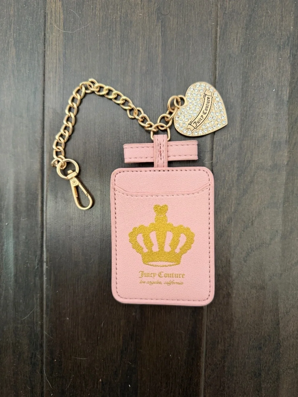 Y2K Juicy Couture Pink Crown Bedazzled Heart Card Case Keychain Charm